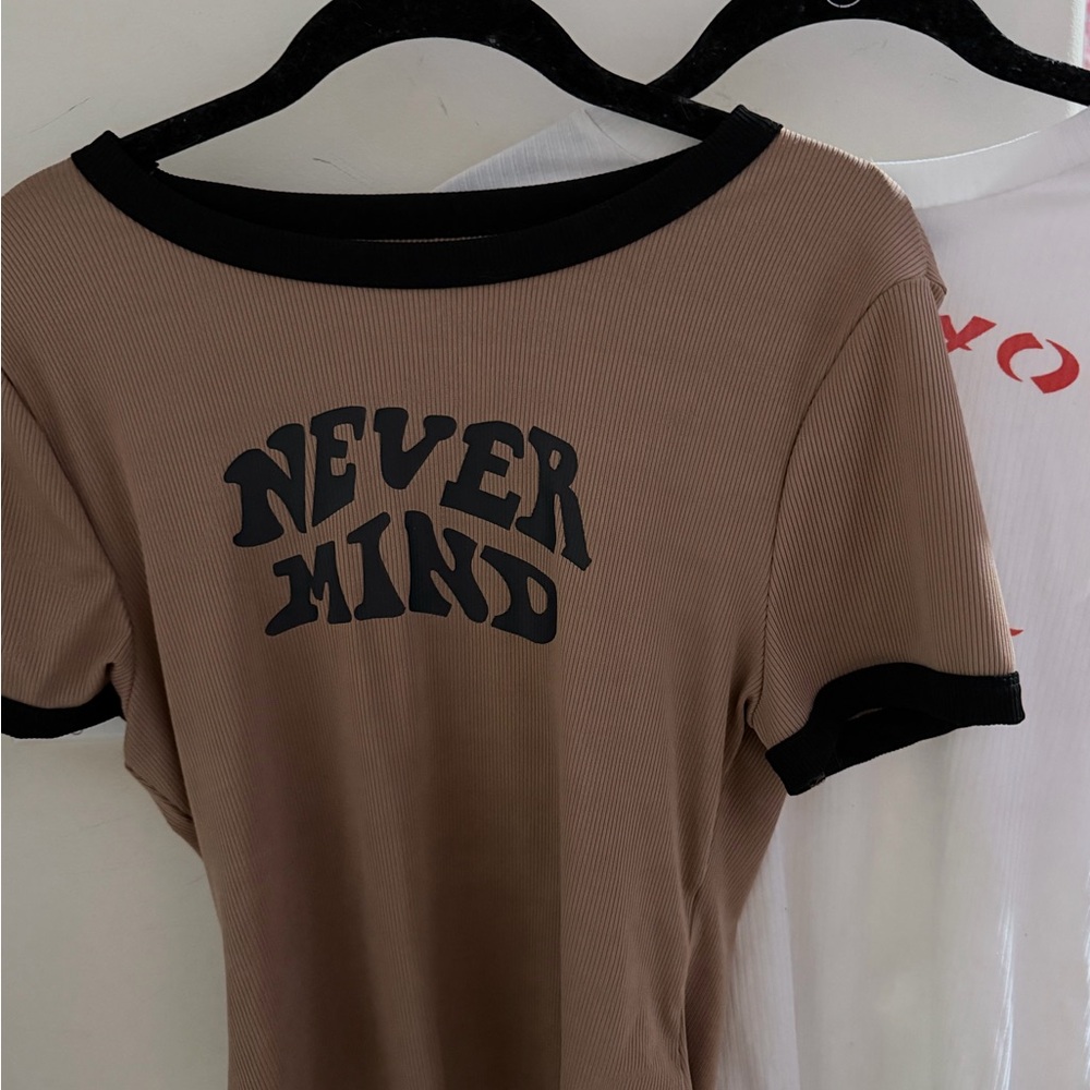 Fitted Brown 'Never Mind' Onesie & Thank You Come Again Onesie W Bottom Clasp